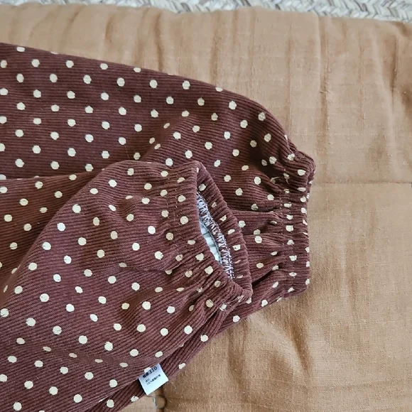 Brown Polka Dot Corduroy Balloon Pants - Picture 5 of 6